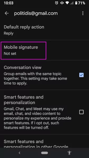 signature in Gmail app  