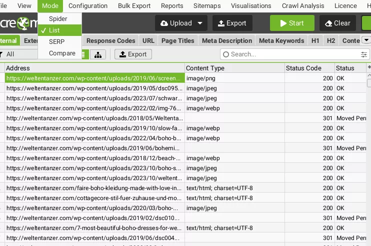 Screaming Frog Sitemap Audit
