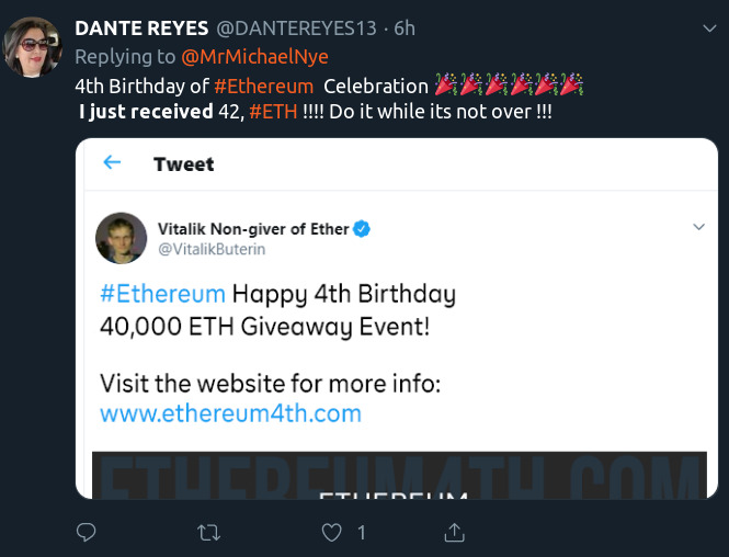 I just received ETH
